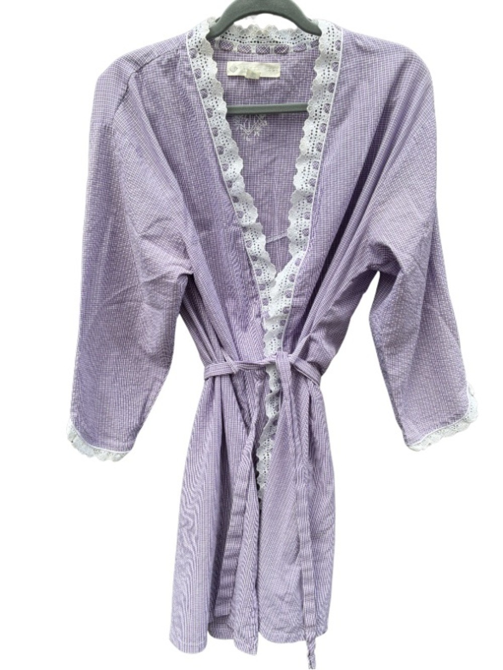 EILEEN WEST Blue Gingham Cotton Robe, Lightweight Kimono Style Sleepwear